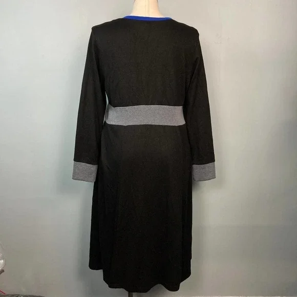 Fashion Bug Colorblock Knit Surplice Style Sweater Dress Plus Size 1X Black Blue - Picture 5 of 12